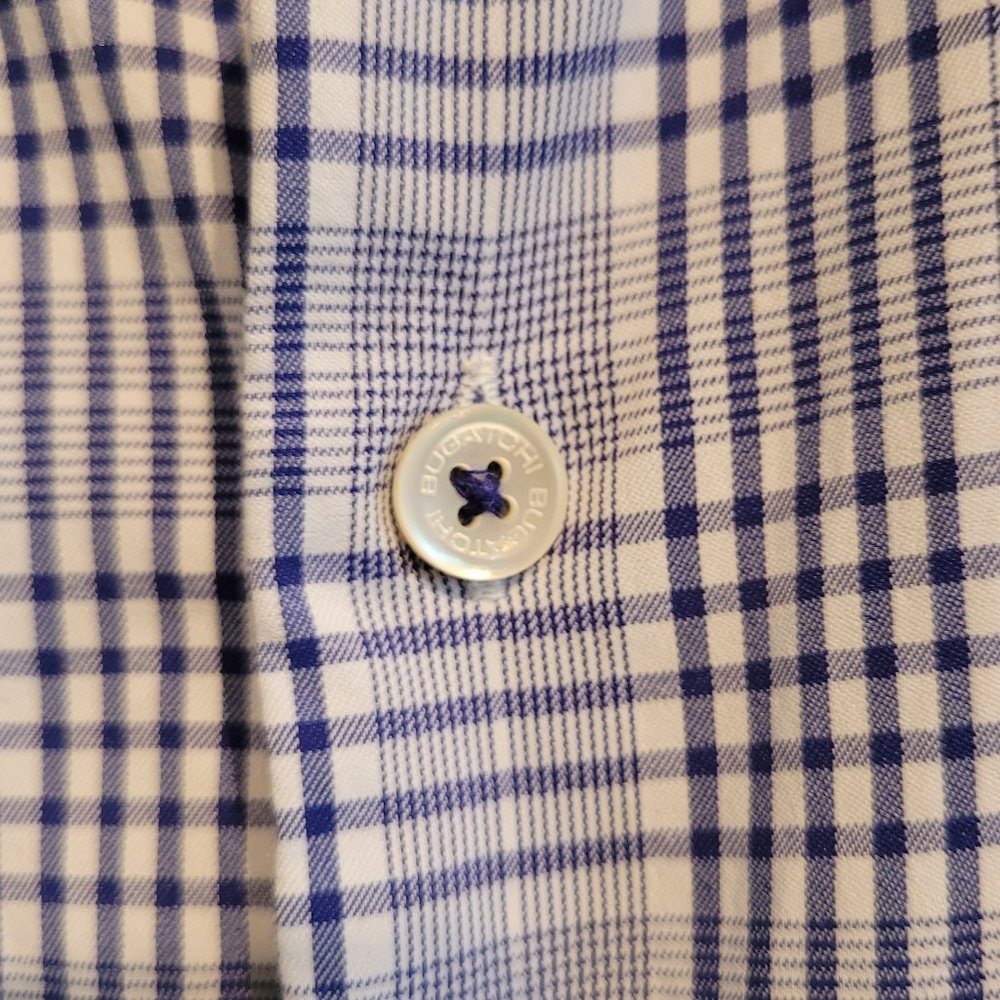Bugatchi Shaped fit button up- Navy/White plaid pattern- Size XXL - Picture 5 of 10